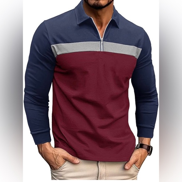 Other - New Men Causal Henley Shirt Winered
